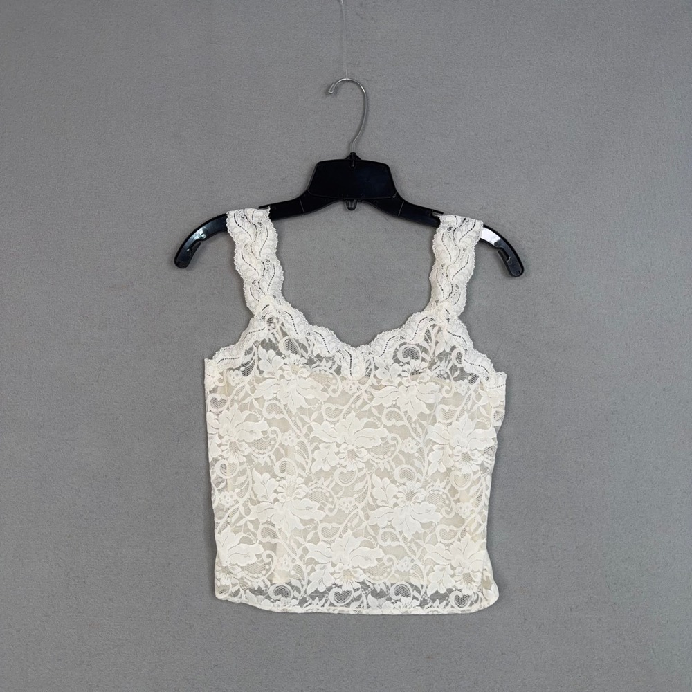 Victoria's Secret Cami Tank Top Womens M Cream Floral Lace Satin Y2K Coquette